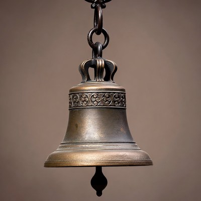 Bronze bell hanging from chain
