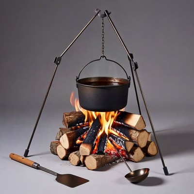 Campfire with Suspended Camp Pot