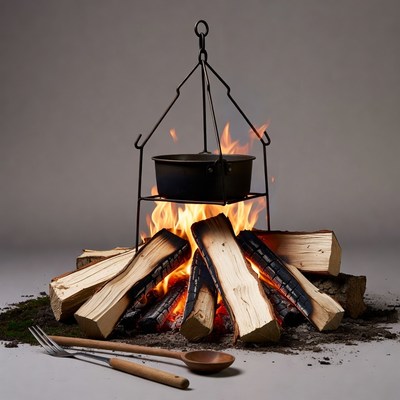 Campfire with Pot and Utensils