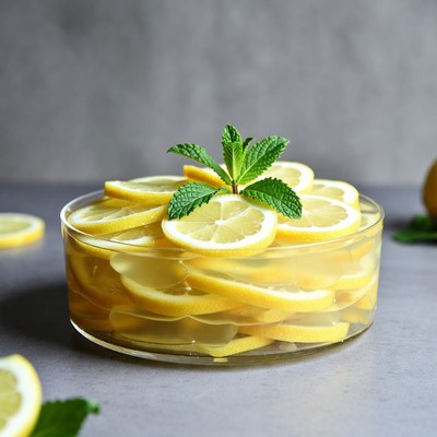 Lemon Slices in Glass Bowl with Mint