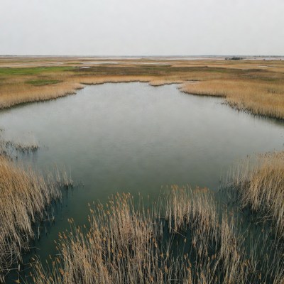 Reed-surrounded lake in marshland