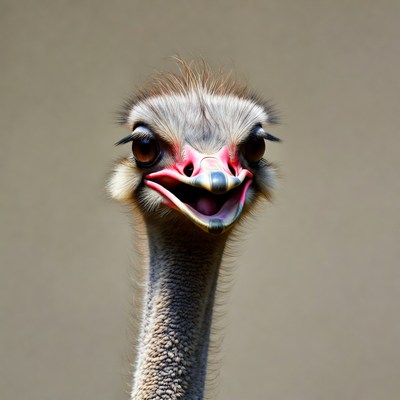Ostrich smiling with open beak