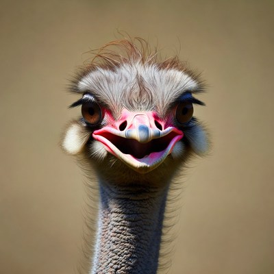 Ostrich with funny smiling face
