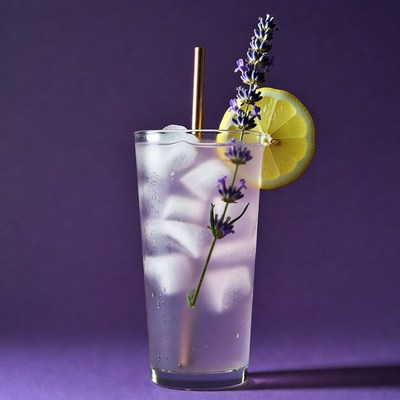 Lavender Lemonade with Straw and Ice