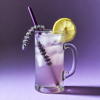 Lavender Lemonade with Straw and Lemon Slice