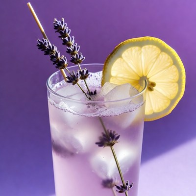 Lavender Lemonade with Straw and Lemon Slice