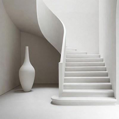 White Spiral Staircase with Vase