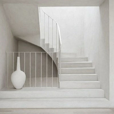 White spiral staircase with vase