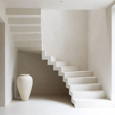 White Spiral Staircase with Vase