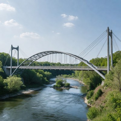 Cable-stayed bridge over river