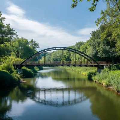 Arched Iron Bridge over River