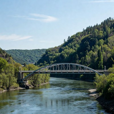 Steel Arch Bridge over River Valley