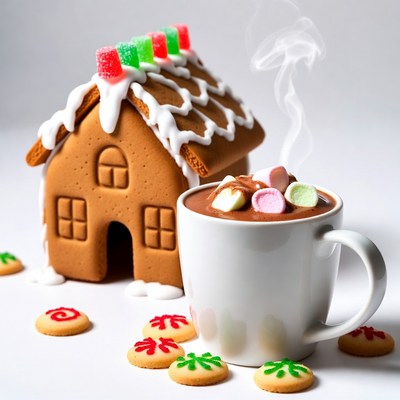 Gingerbread house with hot cocoa