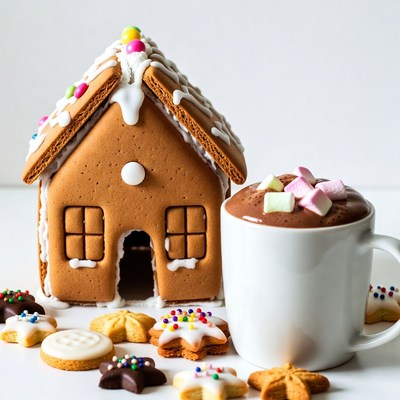 Gingerbread house with hot chocolate