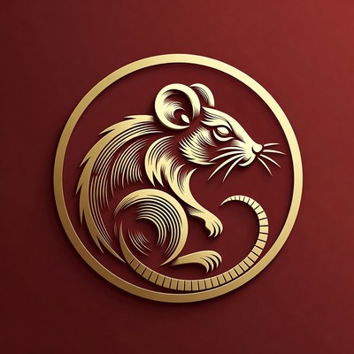 Golden Rat in Circle on Red