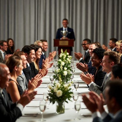 Business team applauding award winner