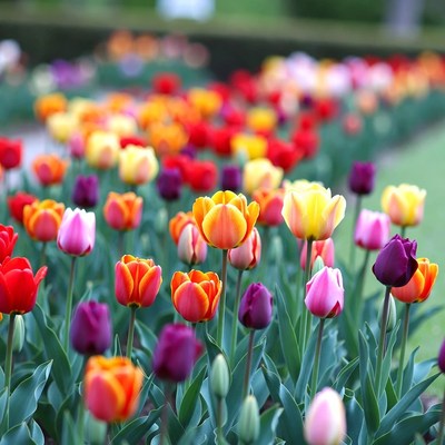 Colorful Tulip Garden Field