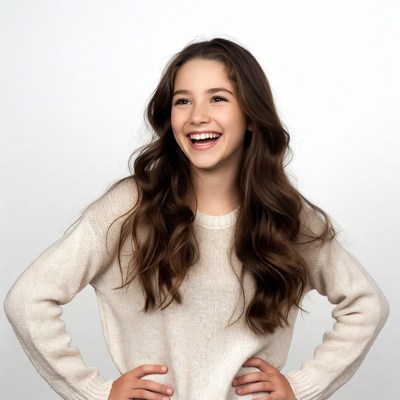 Smiling girl with hands on hips