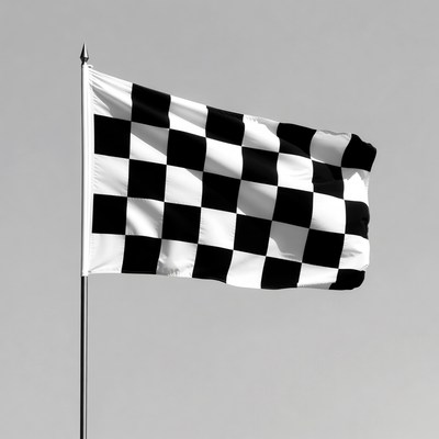 Checkered Flag Waving on Pole