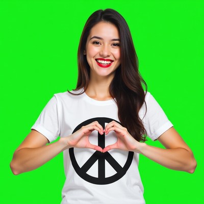 Asian woman making heart hands peace shirt