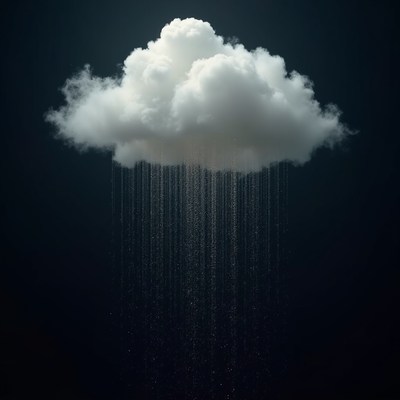 Fluffy Cloud Raining on Dark Background