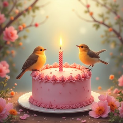 Two Robins on Birthday Cake