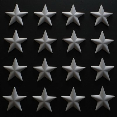 White stars on black background