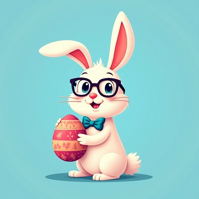 Cartoon Bunny Holding Easter Egg