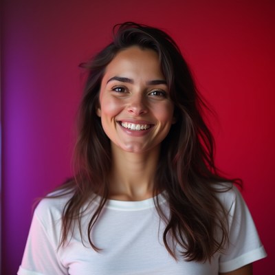 Smiling woman with long brown hair
