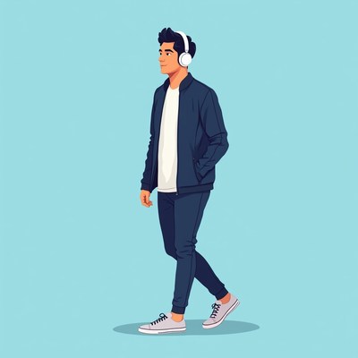 Young man walking with headphones