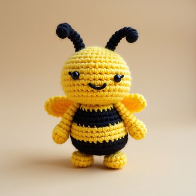 Crocheted yellow bumblebee toy