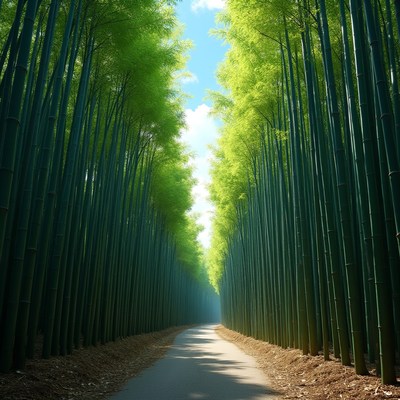 Bamboo Forest Path with Blue Sky
