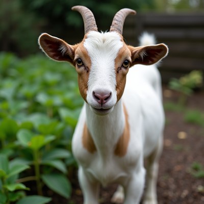 Cute baby goat in garden