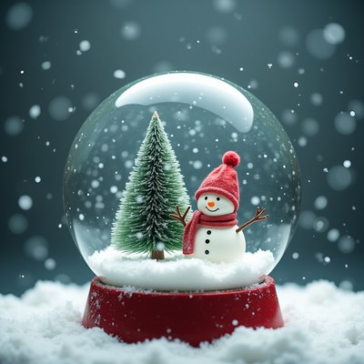 Snowman and Tree in Snow Globe