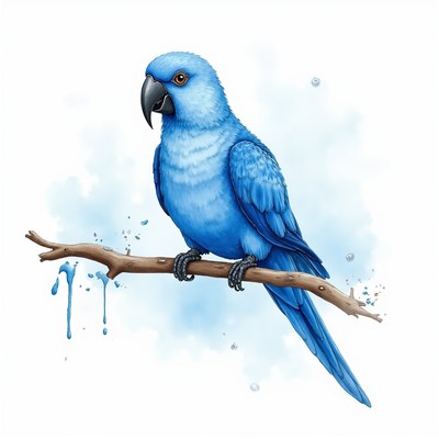 Blue Parrot Perched on Branch