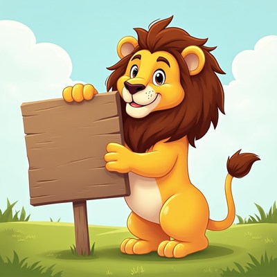 Cartoon lion holding blank sign