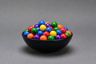 Colorful marbles in black bowl