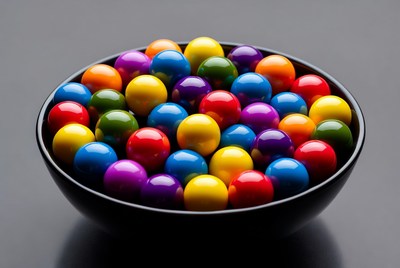 Colorful Candy Balls in Black Bowl