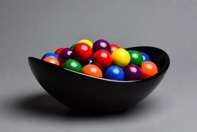 Colorful Candy Balls in Black Bowl