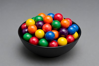 Colorful Candy Balls in Black Bowl
