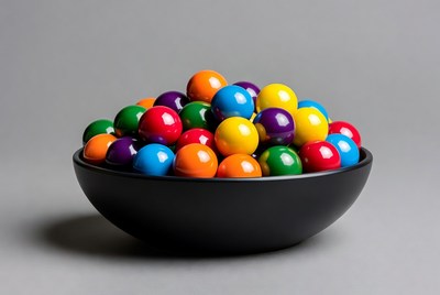 Colorful Candy Balls in Black Bowl