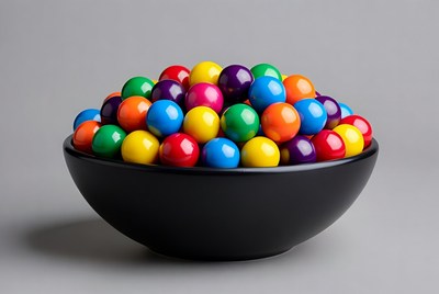 Colorful Candy Balls in Black Bowl