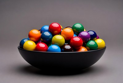 Colorful balls in black bowl