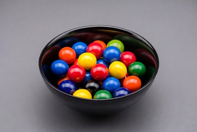 Colorful Marbles in Black Bowl