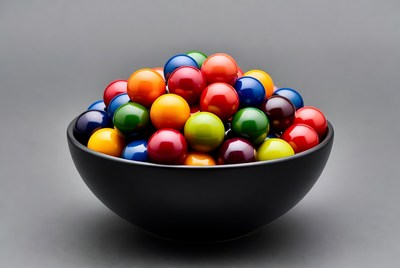 Colorful marbles in black bowl