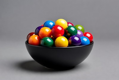 Colorful Marbles in Black Bowl