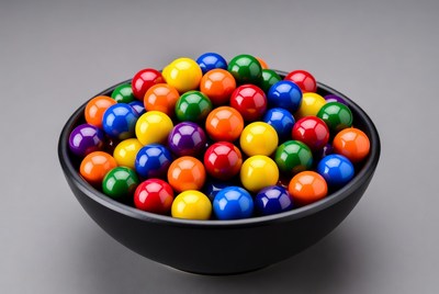 Colorful Candy Balls in Black Bowl