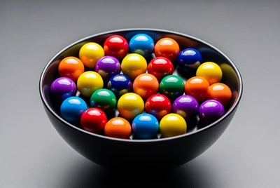 Colorful Candy Balls in Black Bowl