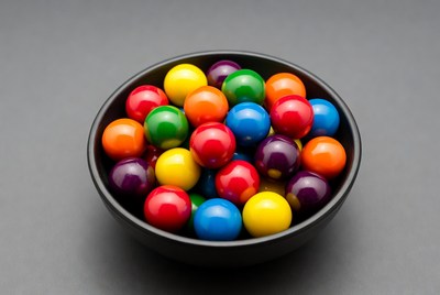 Colorful Candy Balls in Black Bowl