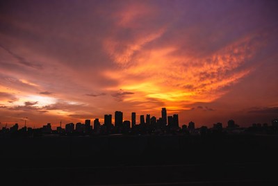 City skyline silhouette at sunset
